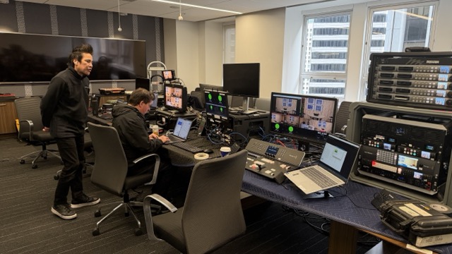 Argus HD operator running a live webcast switcher and encoding rack